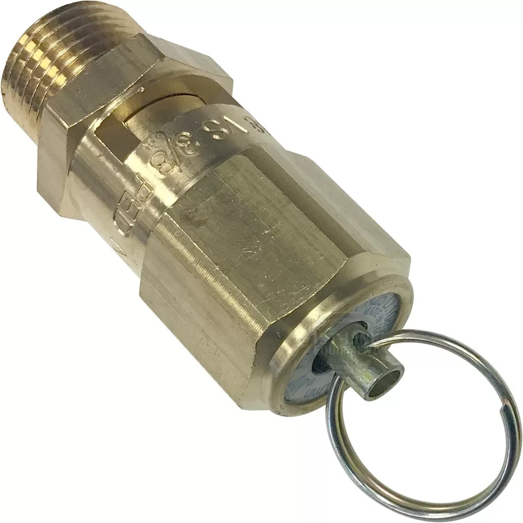 The ECM P2536 Safety Valve, featuring a 3/8 M thread and set to 2.5 Bar, with a pull ring, is displayed against a white background. © 2025 1st-line.com