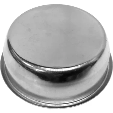 The Lelit MC002-C 57mm Blind Filter Basket, a round, shallow metallic accessory, is shown upside down on a plain white background—a must-have for espresso enthusiasts. © 2025 1st-line.com