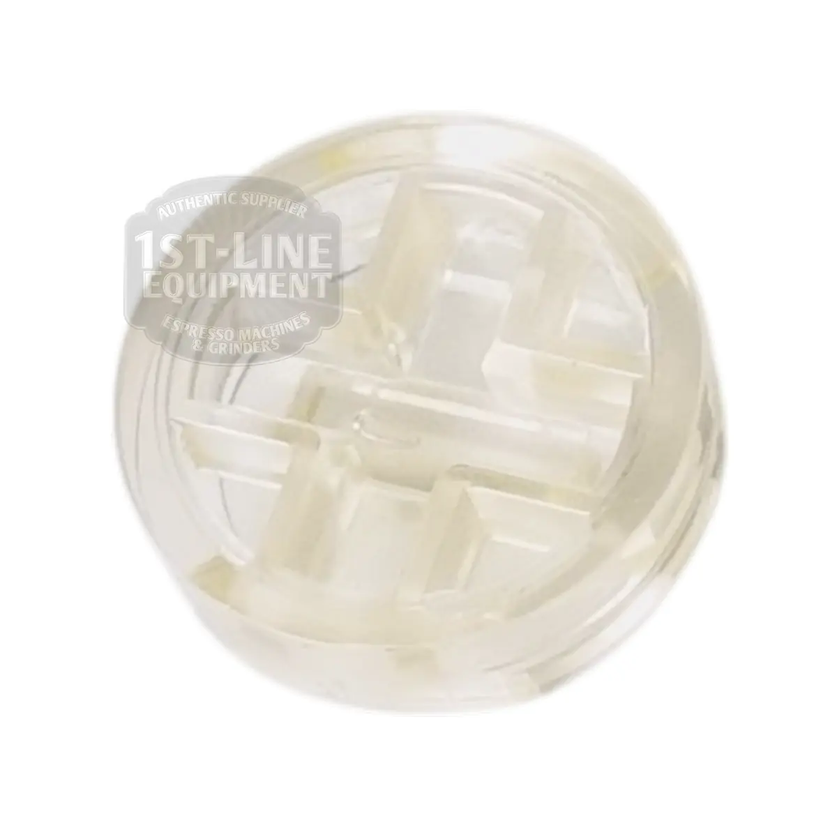 BF.216 UPPER PLATE HOLDING SEAT replacement part, made of clear plastic with a grid design, is circular and displays the 1st-Line Equipment logo watermark in the upper left quadrant as seen from above.