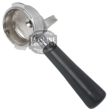 A BEZZERA 2 CUP ELLISSE GREY FILTERHOLDER with a black handle, photographed on a white background. © 2025 1st-line.com