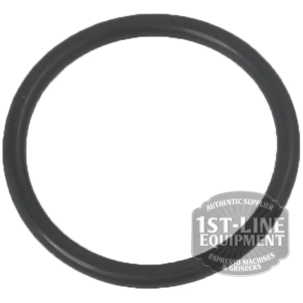 A BF.220 RUBBER RING O-ring gasket with a smooth black rubber surface is shown on a white background, featuring the 1st-Line Equipment Espresso Machines & Grinders logo in the lower right corner. © 2025 1st-line.com