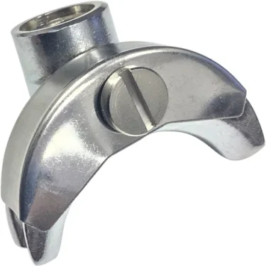 A close-up of a Faema 3/8 2-WAY SPOUT, featuring a shiny metal finish and a slotted center, designed for easy hand tightening or loosening. The fastener is shown against a plain white background. © 2025 1st-line.com