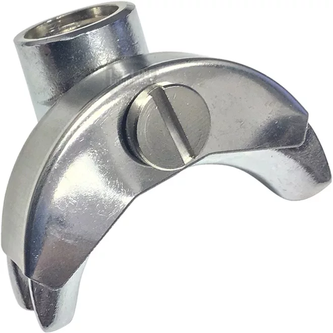 A close-up of a Faema 3/8 2-WAY SPOUT, featuring a shiny metal finish and a slotted center, designed for easy hand tightening or loosening. The fastener is shown against a plain white background. © 2025 1st-line.com