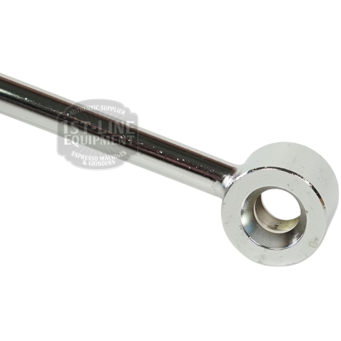 A close-up of the shiny, metallic Brasilia PORTOFINO-CENTURY STEAM PIPE rod with a smooth, reflective surface and a circular, hollow end featuring a central hole. © 2025 1st-line.com