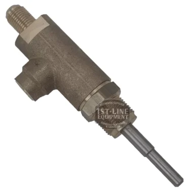 A metal component for espresso machines, labeled BF.280 STEAM-WATER TAP by 1st-Line Equipment, features a threaded connector, hex nut, and cylindrical rod—ideal as a replacement steam water mixer or tap part. © 2025 1st-line.com