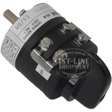 BE.256 3 POSITION 20A GENERAL SWITCH with labeled terminals, voltage settings up to 500V AC1 SERIES 24000, metal contacts, and black plastic casing. © 2025 1st-line.com