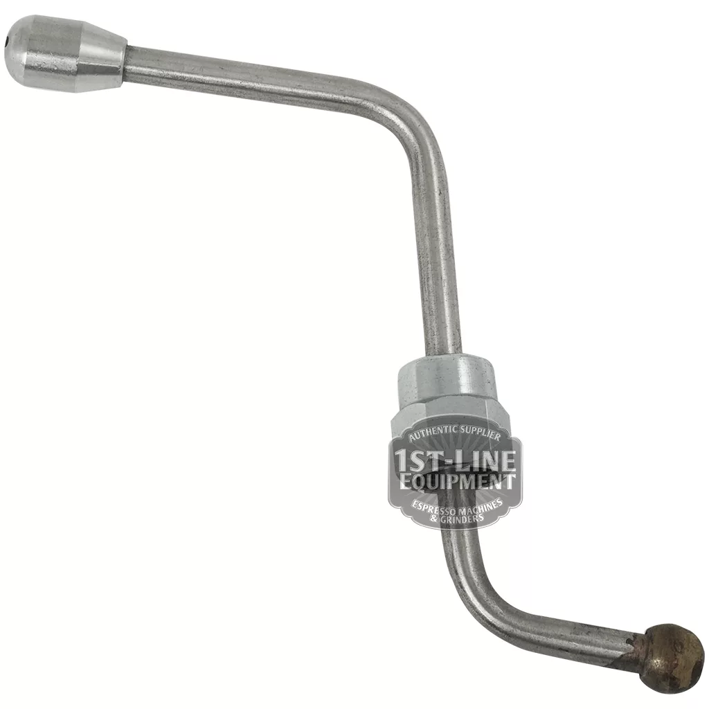 BEZZERA STAINLESS STEEL STEAM PIPE: Angled design with two bends and a rounded tip, features BEZZERA fitting and 1st-Line Equipment threaded end for espresso machines. © 2025 1st-line.com