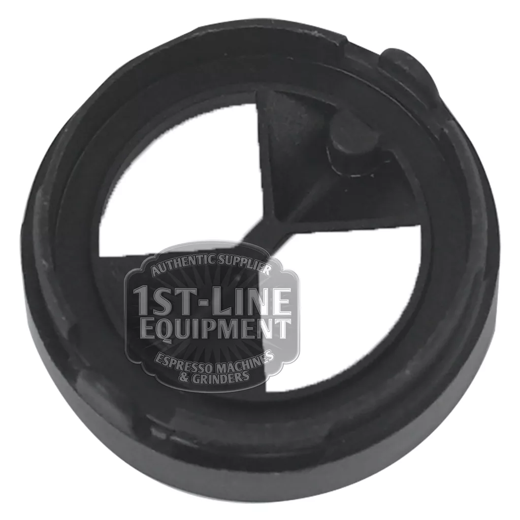 BF.212 LOWER PLATE HOLDING SEAT—round black plastic part with three internal spokes and an open section, shown from above on a white background. 1st-Line Equipment Espresso Machines & Grinders watermark is visible at the center. © 2025 1st-line.com