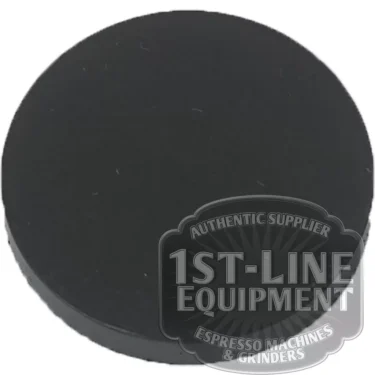 The BE.401 TAP GASKET is a round, flat, black rubber gasket with a smooth surface. A transparent overlay logo at the bottom right corner reads 1st-Line Equipment Authentic Supplier Espresso Machines & Grinders. © 2025 1st-line.com