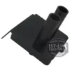 The Bezzera Drain Tank Lid is a black plastic part featuring two vertical cylindrical tubes, a flat rectangular base, and a side tab. Displayed on a white background with the 1st-Line Equipment watermark. © 2025 1st-line.com