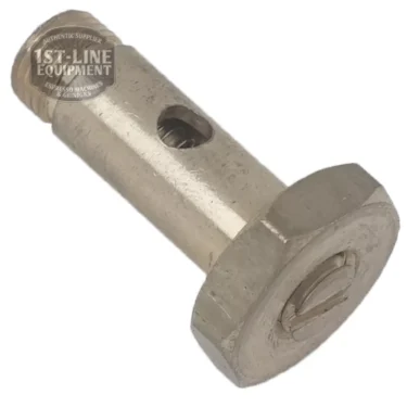 The BF.115 TAP SCREW, a metal hex bolt with a top slot and a hole through its cylindrical body, is photographed on a white background. © 2025 1st-line.com
