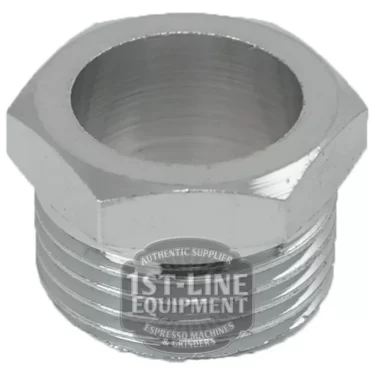 The BF.135 LEVEL PIPE NUT is a metal hex bushing adapter with internal and external threads and a shiny silver finish, shown on a white background featuring a translucent 1st-Line Equipment watermark. © 2025 1st-line.com