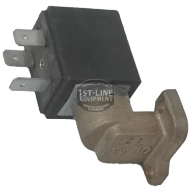 The BF.141 2 WAYS 110V SOLENOID is a brass and black valve with four metal prongs, a mounting flange, and the “1st-Line Equipment” watermark across its center. © 2025 1st-line.com