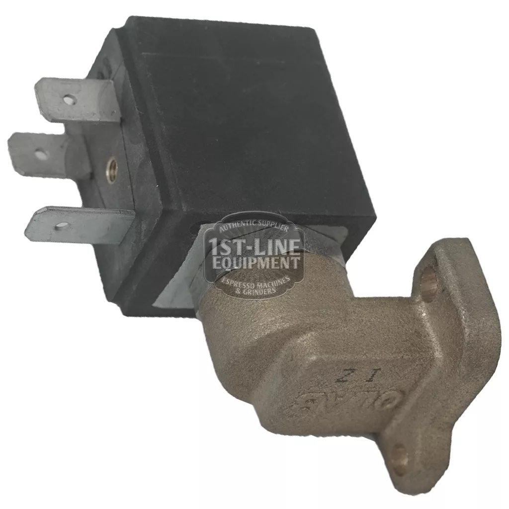 The BF.141 2 WAYS 110V SOLENOID is a brass and black valve with four metal prongs, a mounting flange, and the “1st-Line Equipment” watermark across its center. © 2025 1st-line.com