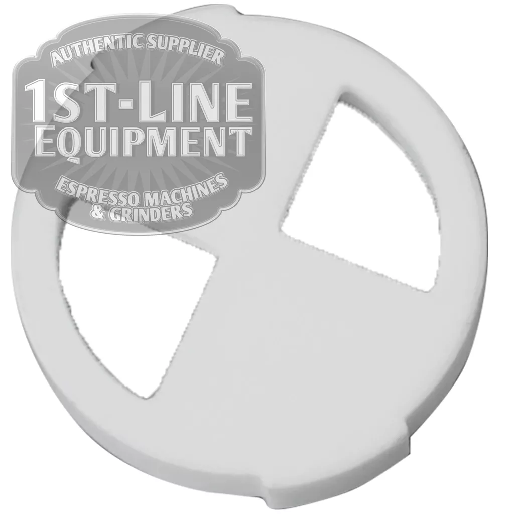 The BF.214 Ceramic Lower Pastille is a round white part with three triangular cutouts and a small edge tab, displayed on a plain background. The 1st-Line Equipment logo appears in the top left corner. © 2025 1st-line.com