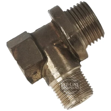 The BF..53 FITTING is a brass T-shaped pipe fitting with two male threads and one female thread, designed for plumbing or fluid connections. © 2025 1st-line.com