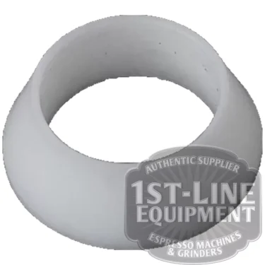 The BF...6 STEAM PIPE PTFE GASKET 14.5x10x5 mm is a white, tapered espresso machine replacement part with a partial 1st-Line Equipment logo watermark in the bottom right corner. © 2025 1st-line.com