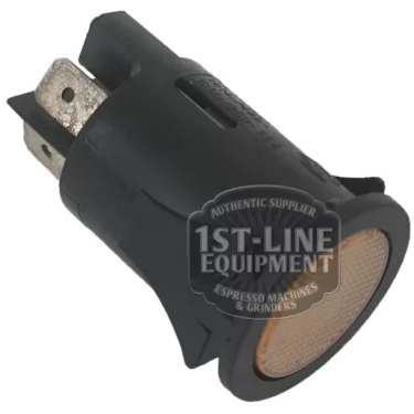 The Brasilia ORANGE GROUP SWITCH 16a 250v is a black plastic indicator light with a round amber lens and two metal prongs, designed for espresso machines. © 2025 1st-line.com