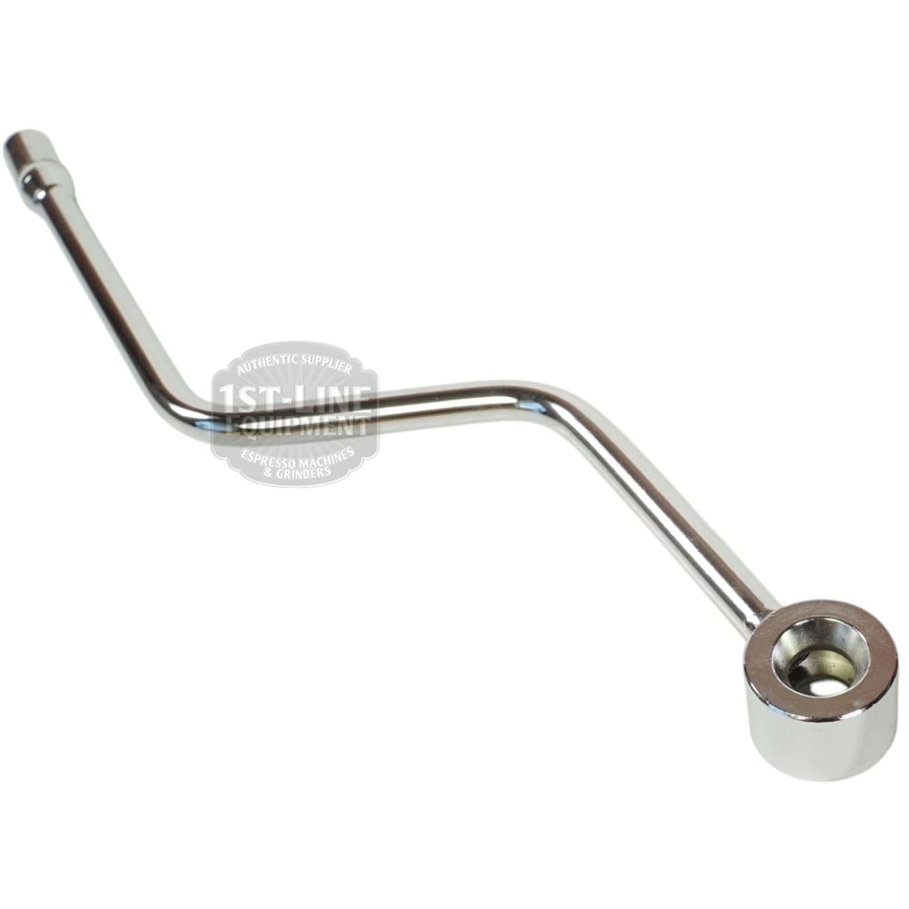 The Brasilia PORTOFINO-CENTURY STEAM PIPE features a shiny metal, bent design with a round fitting, making it an essential espresso machine part. © 2025 1st-line.com