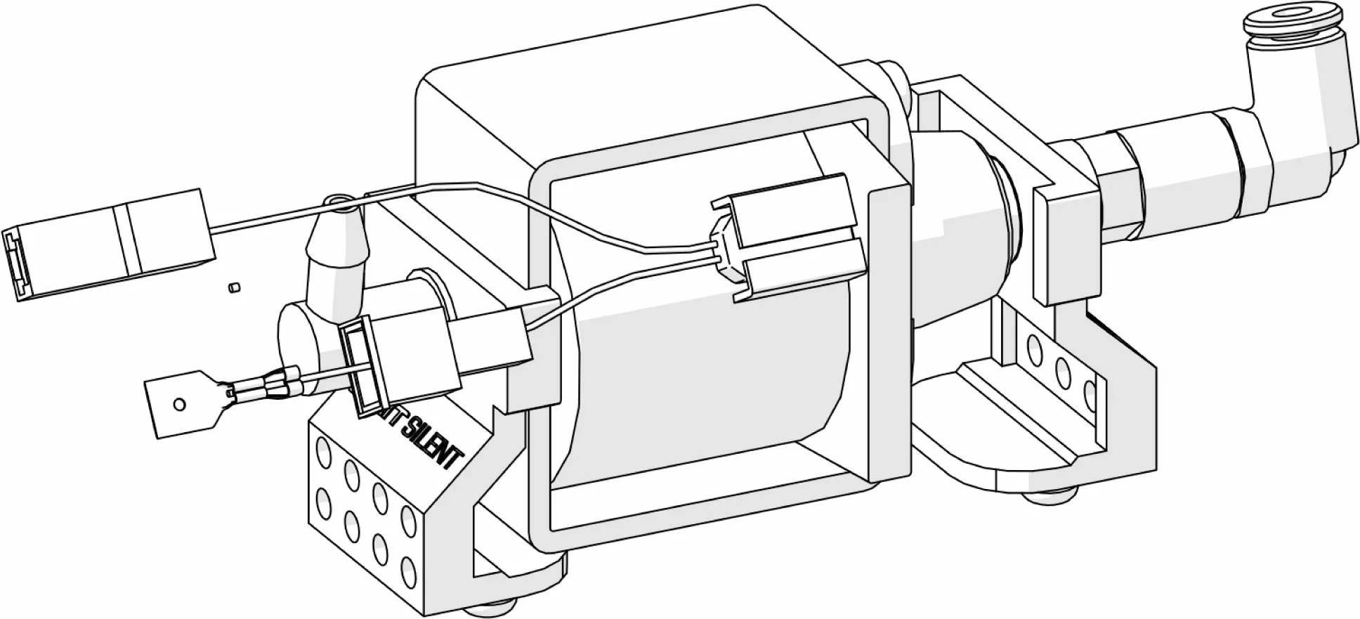 Black and white technical drawing of an electric motor with visible wiring, connectors, and a labeled section marked SOFT START on a control box at the front. The motor housing and mounting brackets are also shown. © 2025 1st-line.com