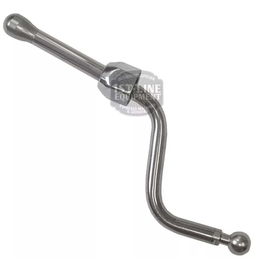 The Cold Touch Steel Steam Pipe with PTFE core features a bent stainless steel design and rounded ends, ideal for frothing milk on espresso machines. © 2025 1st-line.com