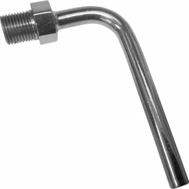 The Elektra 00617021 Chrome Pipe features an angled, L-shaped bend and a threaded end, making it ideal for plumbing or mechanical fittings. © 2025 1st-line.com