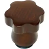 The La Pavoni Assembly Wood Plug is a brown, wooden, flower-shaped knob with a wavy scalloped top and cylindrical base, shown angled against a white background—ideal for assembly or La Pavoni machine restoration. © 2025 1st-line.com
