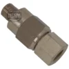 The Non-Return Valve In 1/8M - Out 1/8F by 1st-line is a hexagonal metal fitting with 1/8M threads on one end and 1/8F on the other, designed for connecting pipes or hoses in non-return valve assemblies. © 2025 1st-line.com