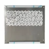 The Bezzera 5074671LW Removable Top Heater Grid is a rectangular metal panel with diagonal ventilation slots arranged in rows, small corner mounting holes, and a partially covering protective plastic film on its surface.