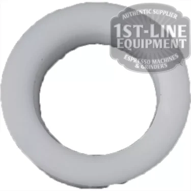 Cimbali 18x13x2mm PTFE GASKET, white and circular with a smooth surface, displayed on white. A semi-transparent badge in the top right reads Authentic Supplier 1st-Line Equipment Espresso Machines & Grinders. Ideal for Cimbali machines. © 2025 1st-line.com