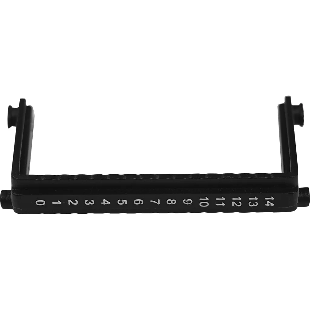 A black rectangular plastic Lelit 3700072 Water Tank/Reservoir Handle with raised edges and white numbers 0 to 14 printed along one side. © 2025 1st-line.com