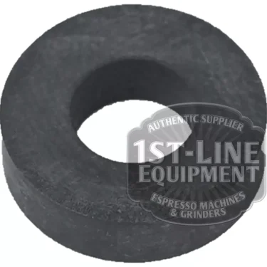 A black, round C...74 DISTRIBUTOR RUBBER GASKET with a center hole. The 1st-Line Equipment Espresso Machines & Grinders logo is partially overlayed on the right side of the image. © 2025 1st-line.com
