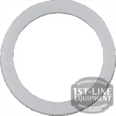 A Cimbali PTFE GASKET 12x10x1mm, white and viewed from above, features a partially overlaid 1st-Line Equipment logo at the bottom right corner—suitable for use with Cimbali machines. © 2025 1st-line.com