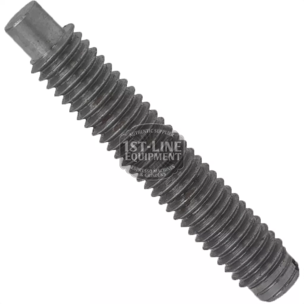 A close-up of the C..254 Regulation Headless Screw features its spiraled threads and cylindrical end against a white background, with 1st-Line Equipment engraved at the center for added precision near the regulation headless screw. © 2025 1st-line.com