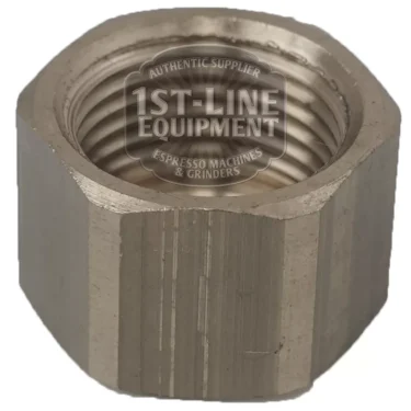 A close-up of the V..486 1/2 FOR BICONE NUT, highlighting its metal surface with internal threading and engraved details. © 2025 1st-line.com