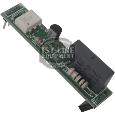 A green electronic circuit board with a BF.636 3RD SERIES M/M RELAY, black capacitor, white rectangular blocks, and resistors, viewed at an angle. ST. LINE EQUIPMENT logo watermark is overlaid. © 2025 1st-line.com