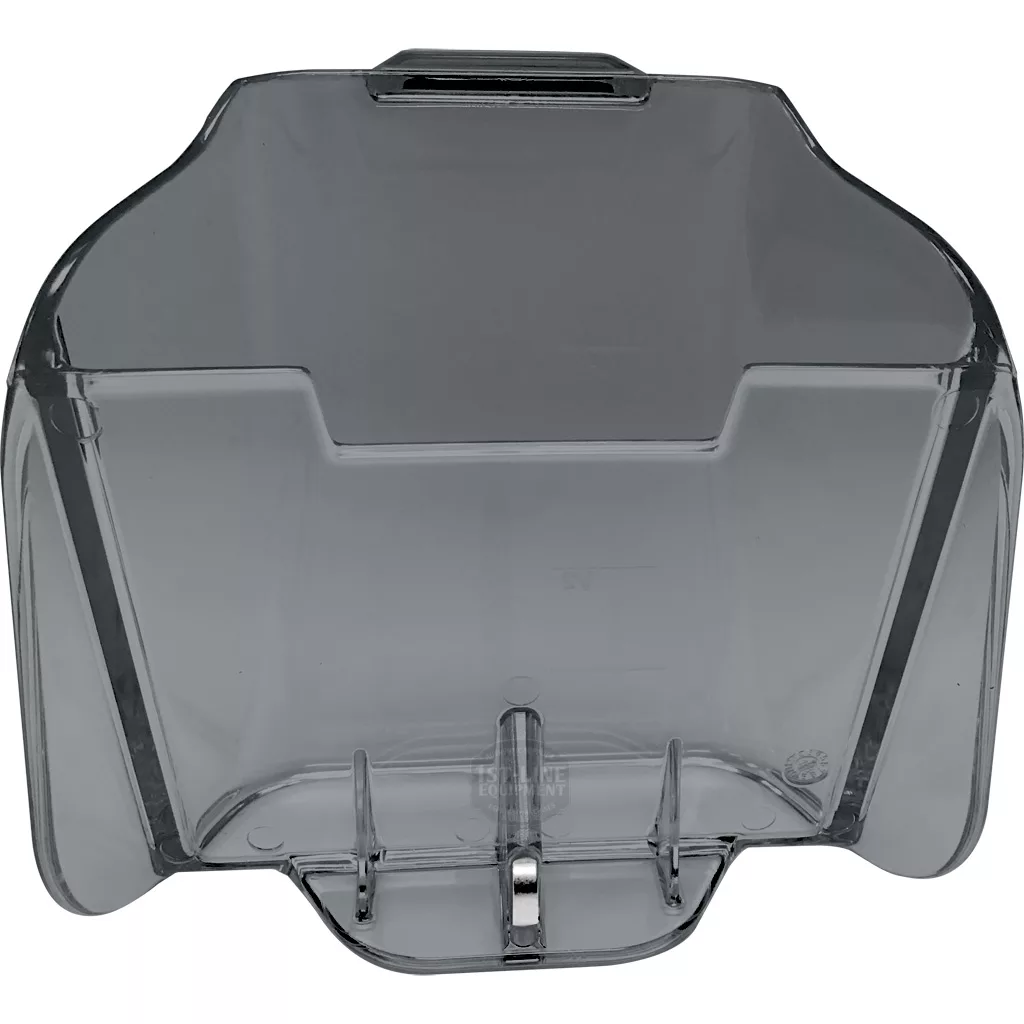 A transparent, gray-tinted motorcycle windshield with a curved design and bottom mounting hardware—featuring a hue like the Eureka 2580.0500TFN Tinted Ground Coffee Container. © 2025 1st-line.com