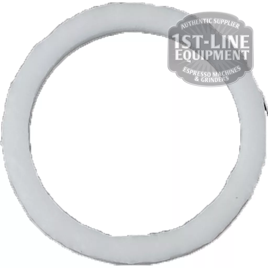 A white circular C..392 PTFE GASKET with a smooth surface. The top right corner shows a gray badge labeled 1st-Line Equipment Authentic Supplier Espresso Machines & Grinders. © 2025 1st-line.com