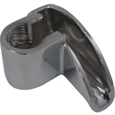 C..395 M16x1 1 COFFEE SPOUT – Shiny, curved metal part with an angled design and M16x1 threaded hole; possible machine or appliance replacement component. © 2025 1st-line.com