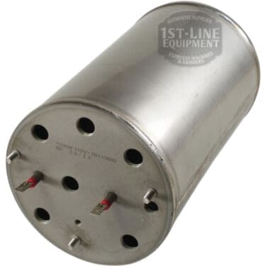 The ACS MIN1007 110V Steam Boiler features a cylindrical stainless steel heating element (1200W, 110V) with four electrical terminals on one end, ideal for espresso machines or other steam boiler systems. © 2025 1st-line.com