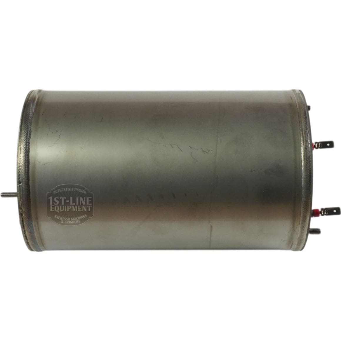 The ACS MIN1007 110V Steam Boiler with Heating Element features a large, cylindrical metal capacitor with two wire terminals at one end, ideal for use in steam boiler heating element circuits. © 2025 1st-line.com