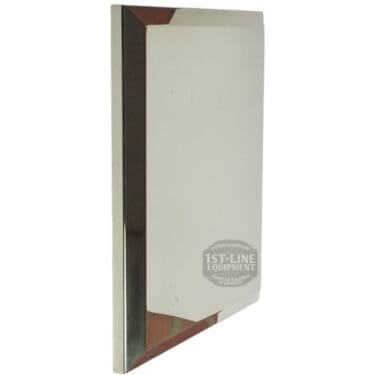 The Bezzera 5073640LL Stainless Steel Side Body Panel, with a polished finish and angled edges, is shown against a white background. The faint 1st-Line Equipment logo appears on its surface. © 2025 1st-line.com