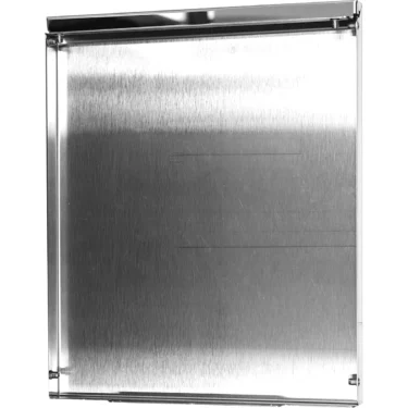 The Bezzera 5073642LL Rear Body Panel is a durable, stainless steel component with a brushed finish and rectangular design, ideal for wall-mounted paper towel dispensers in restrooms. © 2025 1st-line.com