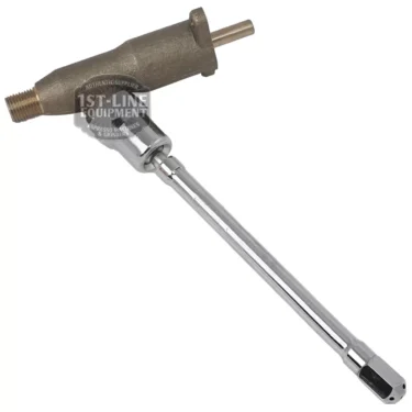 The C..115 DOUBLE SCALE PRESSURE GAUGE features a bronze valve body, chrome handle, metallic steam wand assembly, and integrated double scale pressure gauge, commonly used in espresso machines for milk frothing. © 2025 1st-line.com