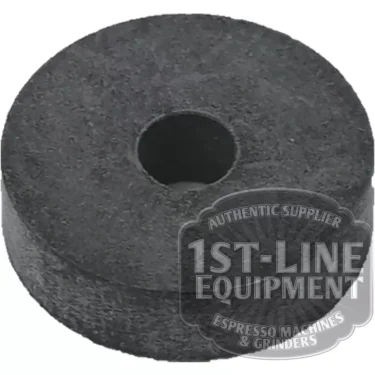 The C..177 FLAT RUBBER GASKET 15x4x4 mm is a round black rubber gasket with a central hole, used as a spacer or part for espresso machines. The 1st-Line Equipment logo appears partially in the lower right corner. © 2025 1st-line.com
