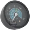 The C..245 15 BAR SINGLE SCALE PRESSURE GAUGE is a round gauge with a black frame, labeled 0–15 bar. It features blue and green segments on the face, a white needle, and the “1st-Line Equipment” logo at the bottom center. © 2025 1st-line.com