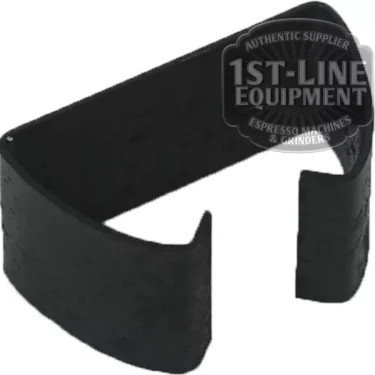 The C...43 M 15/20 STEAM HANDLE SPRING is a black, curved metal clip with an open end for espresso machines or grinders. The image includes a semi-transparent 1st-Line Equipment watermark in the upper right corner. © 2025 1st-line.com