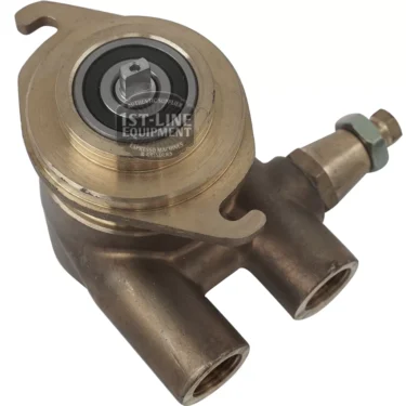 The C..456 ROTARY VANE PUMP is a brass espresso machine part with three pipe connections and a central bearing, featuring a rotary vane pump design. © 2025 1st-line.com