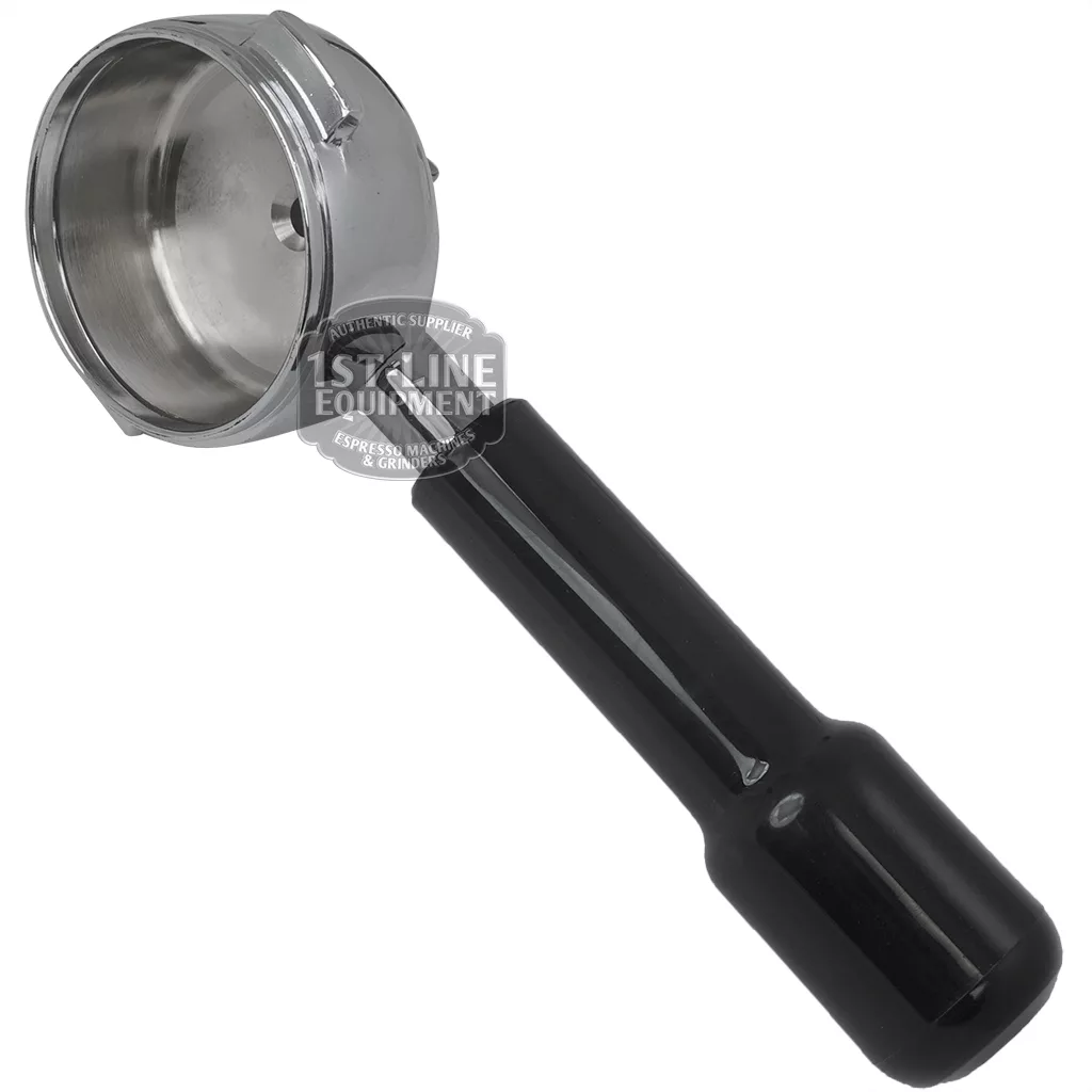 The Cimbali 1 COFFEE ALINA FILTERHOLDER, featuring a black handle for optimal coffee extraction, is shown against a white background. © 2025 1st-line.com