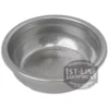 The Cimbali 6GR 1 CUP FILTER BASKET is a stainless steel filter basket with fine holes on the bottom, designed for holding ground coffee in espresso machines. The 1st-Line Equipment logo appears on the lower right side. © 2025 1st-line.com